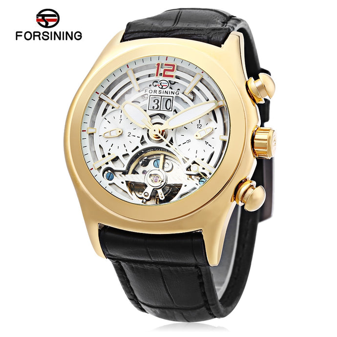 FORSINING A526 Men Auto Mechanical Watch Calendar Display Tourbillon Hemisphere Dial Wristwatch