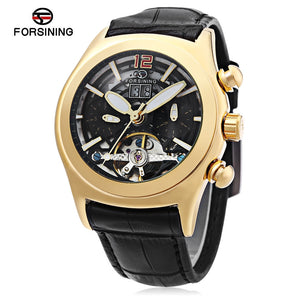 FORSINING A526 Men Auto Mechanical Watch Calendar Display Tourbillon Hemisphere Dial Wristwatch