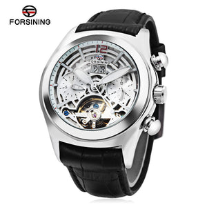 FORSINING A526 Men Auto Mechanical Watch Calendar Display Tourbillon Hemisphere Dial Wristwatch