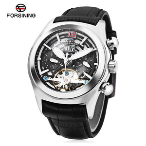 FORSINING A526 Men Auto Mechanical Watch Calendar Display Tourbillon Hemisphere Dial Wristwatch