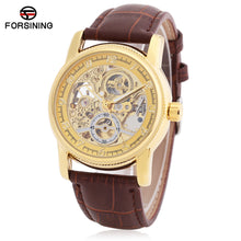 Load image into Gallery viewer, Forsining F042603 Male Auto Mechanical Watch Hollow-out Dial Genuine Leather Band Wristwatch