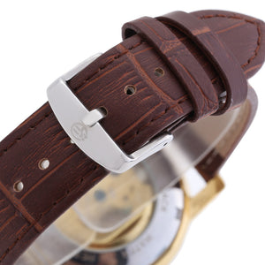 Forsining F042603 Male Auto Mechanical Watch Hollow-out Dial Genuine Leather Band Wristwatch