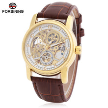 Load image into Gallery viewer, Forsining F042603 Male Auto Mechanical Watch Hollow-out Dial Genuine Leather Band Wristwatch