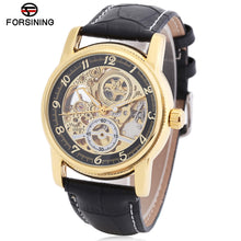 Load image into Gallery viewer, Forsining F042603 Male Auto Mechanical Watch Hollow-out Dial Genuine Leather Band Wristwatch