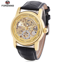 Load image into Gallery viewer, Forsining F042603 Male Auto Mechanical Watch Hollow-out Dial Genuine Leather Band Wristwatch