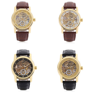 Forsining F042603 Male Auto Mechanical Watch Hollow-out Dial Genuine Leather Band Wristwatch