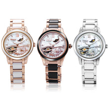 Load image into Gallery viewer, NESUN LS9071 Women Auto Mechanical Watch Artificial Diamond Lotus Pattern Dial Moon Phase Display Wristwatch