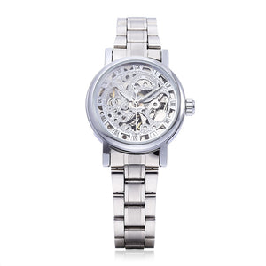 Winner F120524 Female Auto Mechanical Watch Luminous Pointer Hollow-out Back Cover Wristwatch