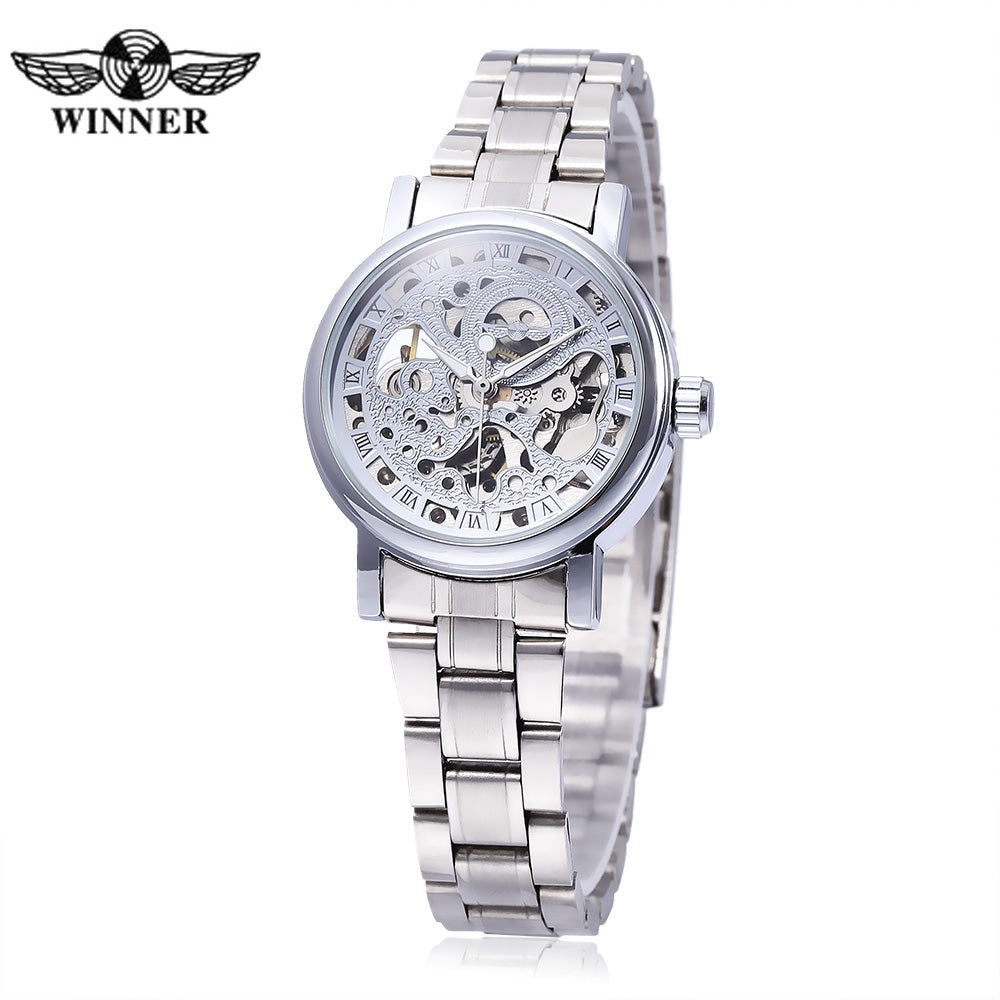 Winner F120524 Female Auto Mechanical Watch Luminous Pointer Hollow-out Back Cover Wristwatch