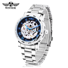 Load image into Gallery viewer, Winner F120604 Men Mechanical Watch Hollow Movement Luminous Stainless Steel Band Wristwatch