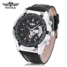 Load image into Gallery viewer, Winner F120535 Men Mechanical Watch Date Display Luminous Leather Band Wristwatch