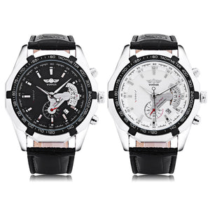 Winner F120535 Men Mechanical Watch Date Display Luminous Leather Band Wristwatch