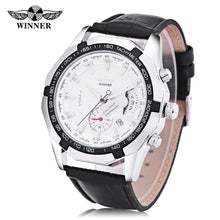 Load image into Gallery viewer, Winner F120535 Men Mechanical Watch Date Display Luminous Leather Band Wristwatch