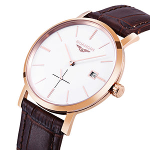 GUANQIN GJ16028 Men Auto Mechanical Watch Working Sub-dial Date Genuine Leather Band Wristwatch