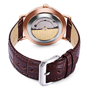 GUANQIN GJ16028 Men Auto Mechanical Watch Working Sub-dial Date Genuine Leather Band Wristwatch