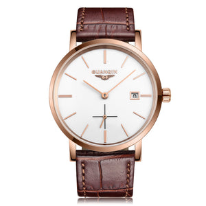 GUANQIN GJ16028 Men Auto Mechanical Watch Working Sub-dial Date Genuine Leather Band Wristwatch