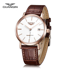 Load image into Gallery viewer, GUANQIN GJ16028 Men Auto Mechanical Watch Working Sub-dial Date Genuine Leather Band Wristwatch