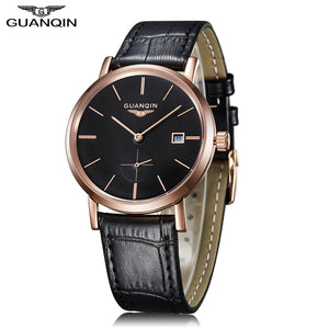 GUANQIN GJ16028 Men Auto Mechanical Watch Working Sub-dial Date Genuine Leather Band Wristwatch