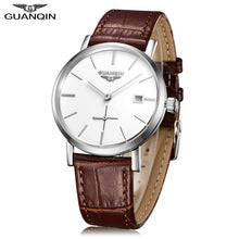 Load image into Gallery viewer, GUANQIN GJ16028 Men Auto Mechanical Watch Working Sub-dial Date Genuine Leather Band Wristwatch