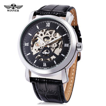 Load image into Gallery viewer, WINNER A540 Male Auto Mechanical Watch Hollow-out Dial Leather Band Wristwatch