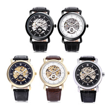 Load image into Gallery viewer, WINNER A540 Male Auto Mechanical Watch Hollow-out Dial Leather Band Wristwatch