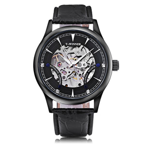 Winner A708 Male Mechanical Hand Wind Watch Luminous Transparent Dial Wristwatch for Men