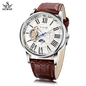 SEWOR SW069 Men Auto Mechanical Watch Tourbillon Luminous Moon Phase 24 hours Display Wristwatch