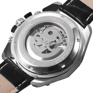 Winner 427 Male Auto Mechanical Watch Luminous Leather Band Wristwatch for Men