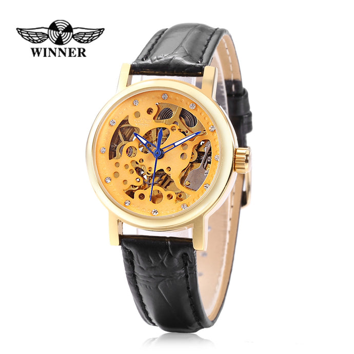 Winner H036L Women Auto Mechanical Rhinestone Watch