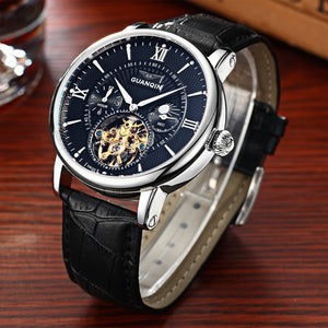 GUANQIN GJ16036 Men Auto Mechanical Watch Chronograph Moon Phase Luminous Wristwatch