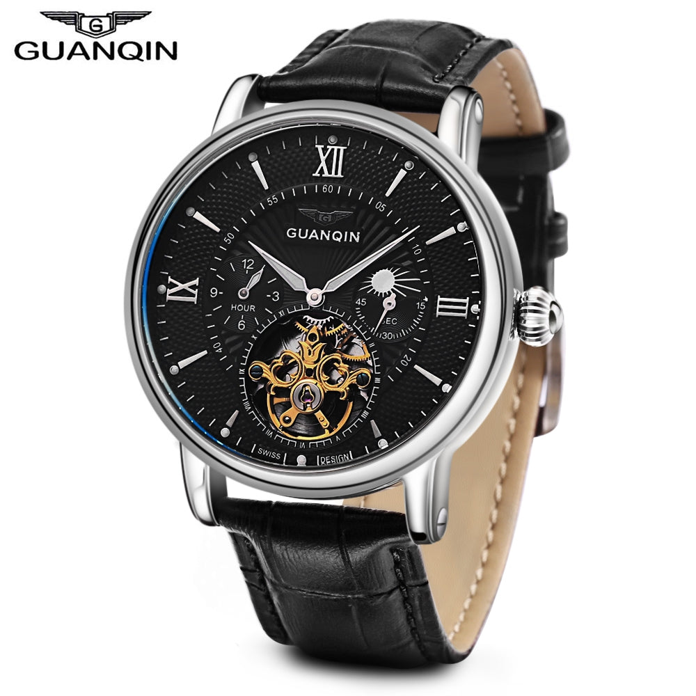 GUANQIN GJ16036 Men Auto Mechanical Watch Chronograph Moon Phase Luminous Wristwatch